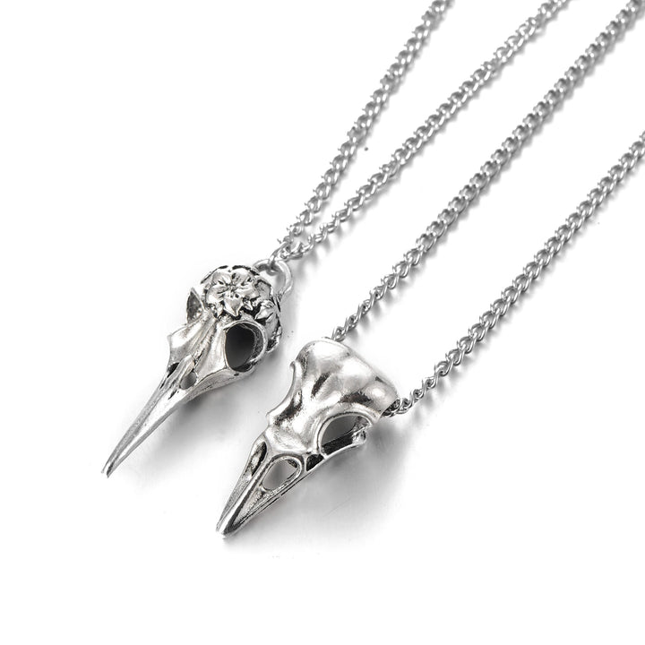 2pcs Tibetan Silver Phantom Personality Women's Raven Bird Skull Necklace Alloy 25 Inches Chain …