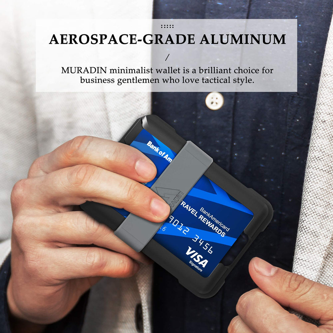 Black Aluminum Wallet for ID – Metal Card Holder RFID Wallets – Minimalist Cards Case for Men