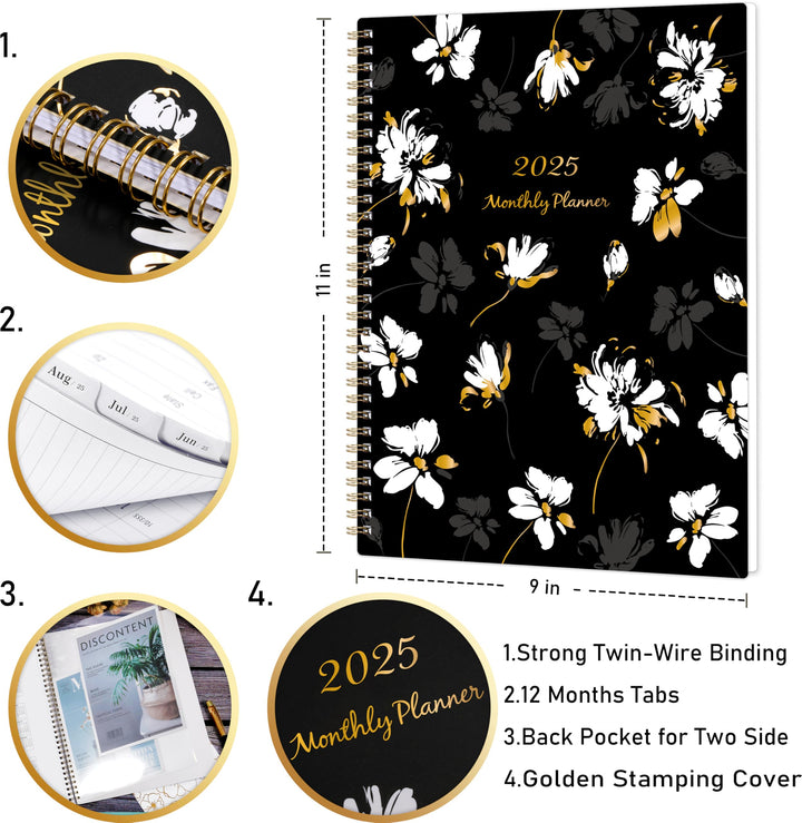 2025 Monthly Planner - 2025 Planner from Jan. 2025 - Dec. 2025, Monthly Calendar 2025 with Tabs, Inner Pocket, Monthly Planner 8.5x 11