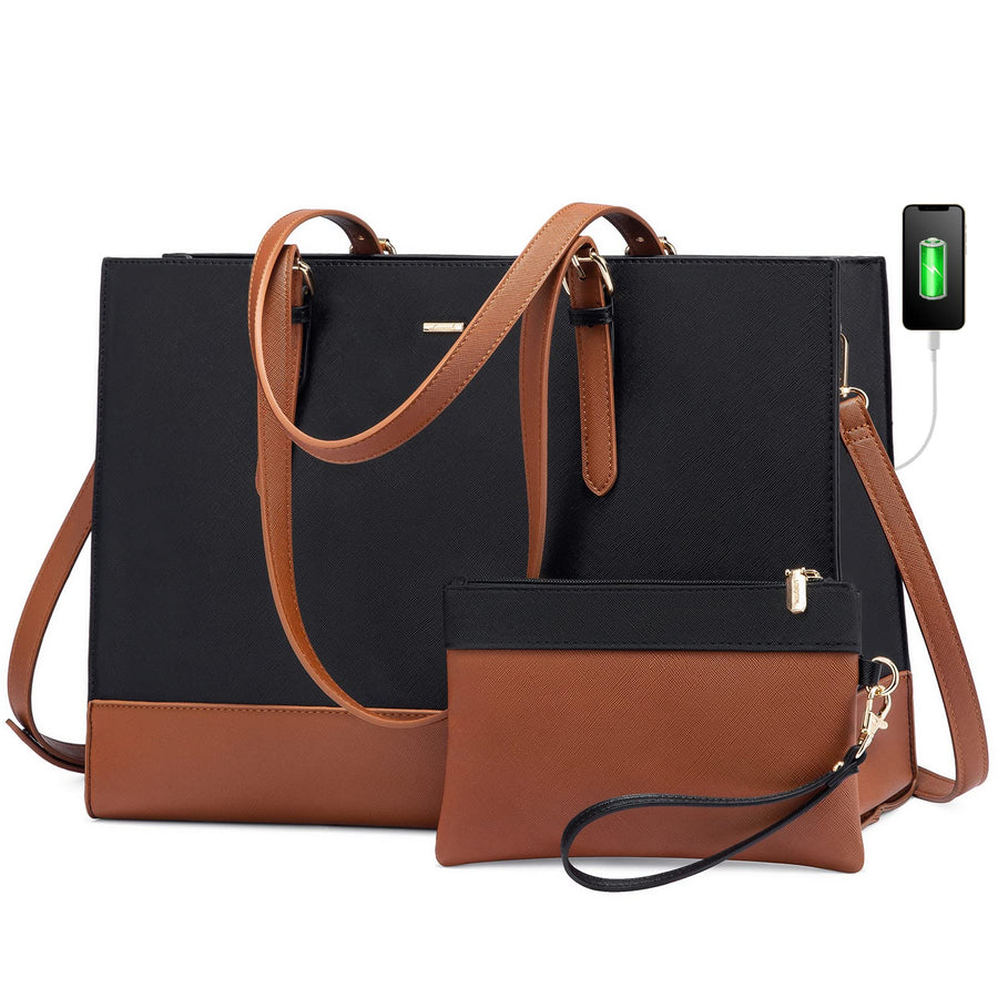 Laptop Bag for Women Work Bag 15.6 inch Large Capacity Computer Tote Handbag Faux Leather Shoulder Bag Purse