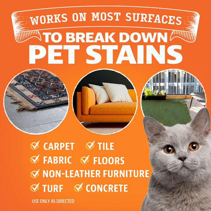 Angry Orange Pet Stain Remover for Cat Urine and Stains - Enzyme Cleaner - Fresh Scent - 32 oz