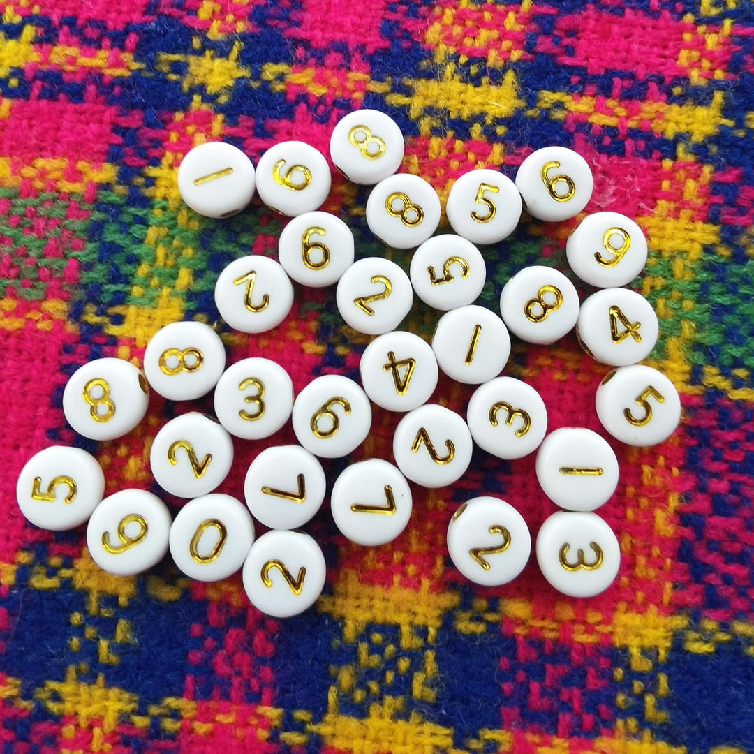 Amaney 500pcs Gold Number Beads 7x4mm Mixed Number Beads Acrylic Round Shape Loose Beads