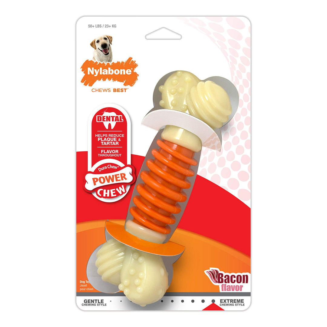 PRO Action Dental Bone Power Chew Toy for Dogs, Dog Toys for Aggressive Chewers, Bacon Flavor, Large - Up to 50 lbs, 1 Count