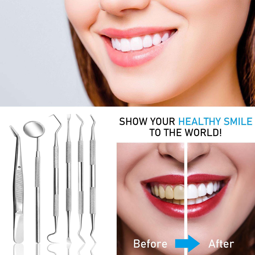 Dental Hygiene Kit Dental Tools Set Stainless Steel Dentist Use Dental Pick Floss Gum Tools Stainless Steel Tarter Scraper Tooth Pick Dental Scaler and Tweezers Oral Mirror Probe Tool