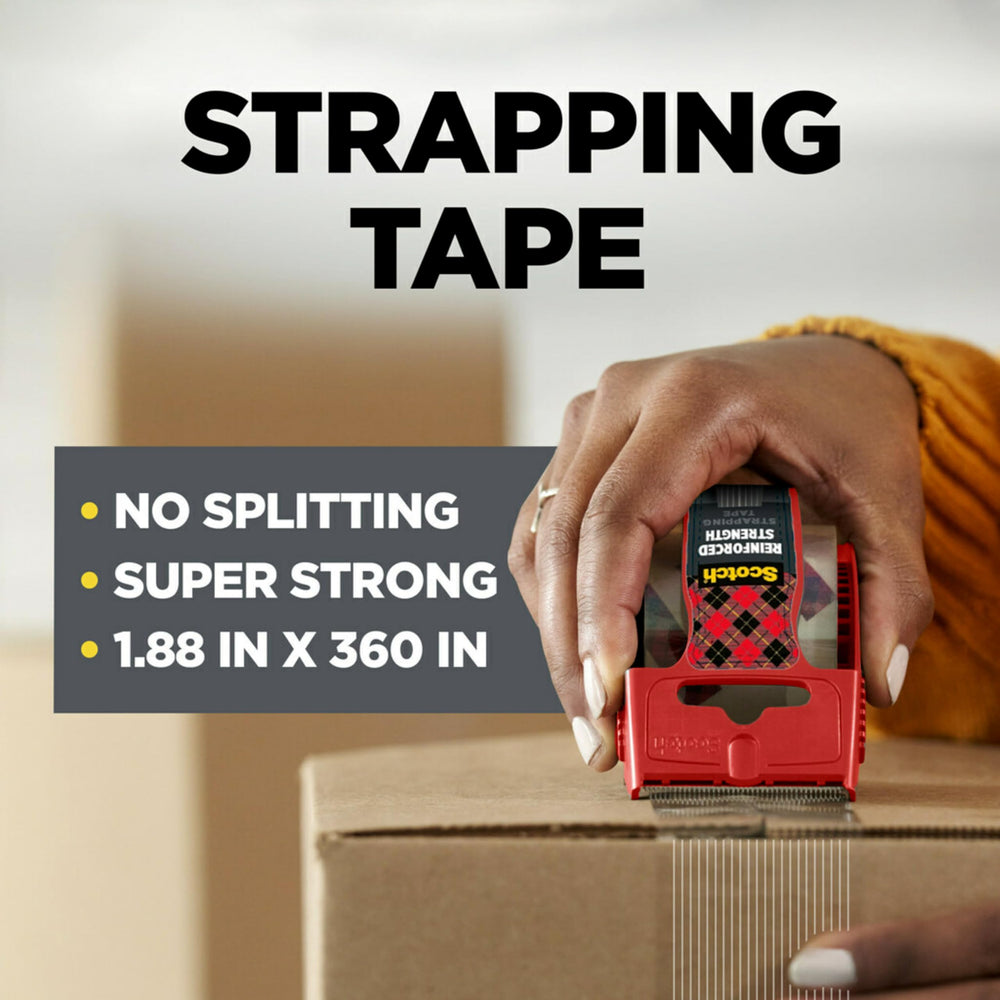 Reinforced Strength Shipping Strapping Tape 50-3M with Dispenser, Clear, 1.88x 360 in, 1 Dispenser/Pack