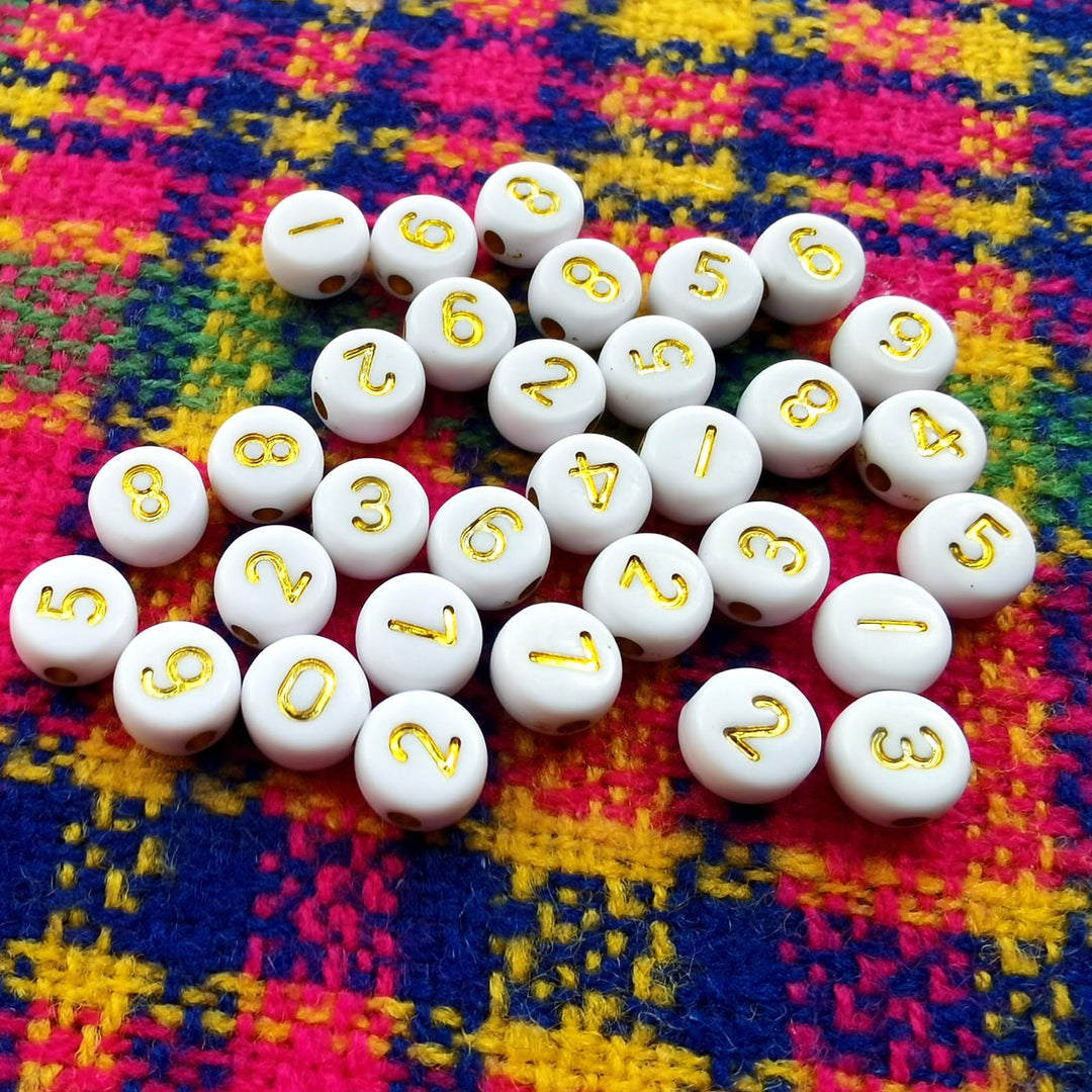 Amaney 500pcs Gold Number Beads 7x4mm Mixed Number Beads Acrylic Round Shape Loose Beads