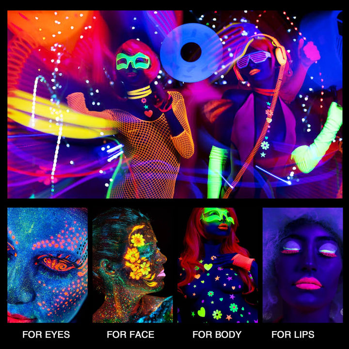 Neon Green Face Paint,Glow in The Dark Body Paint,Fluorescent Single Color Water Activated Eyeliner,1.05oz,Neon Green/UV Green