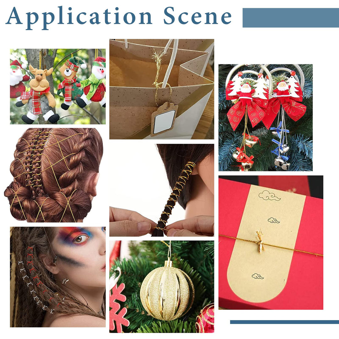 109 Yards 1.5mm Metallic Cord Gold Thread String Braided Metallic Beading Cords Metallic Tinsel Cord Tinsel String Braids Hair Cords for Gift Wrap Christmas Tree Ornaments Hanging