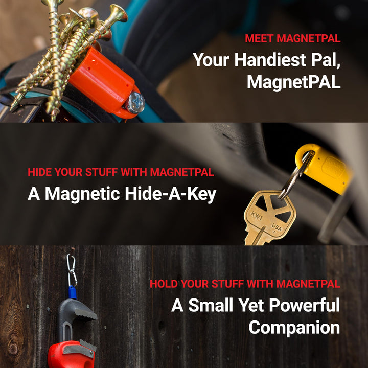 MagnetPal 3 pack Heavy-Duty Neodymium Anti-Rust Magnet, Best for Magnetic Stud Finder / Key Organizer / Indoor and Outdoor Multi Uses, Yellow with Key Ring (SP-MPM3YL)