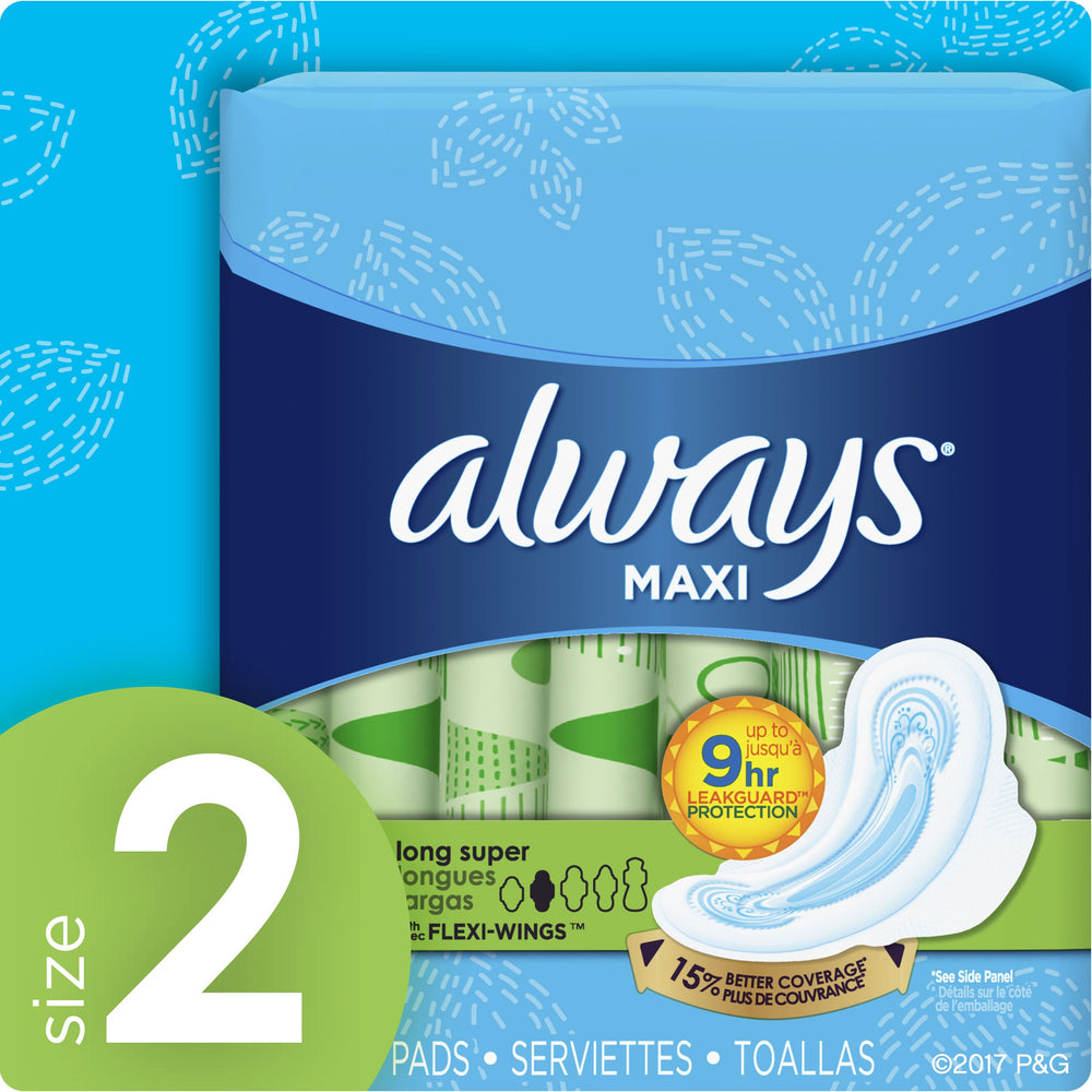 Maxi, Size 2, Super Pads with Wings, Unscented 32 Count