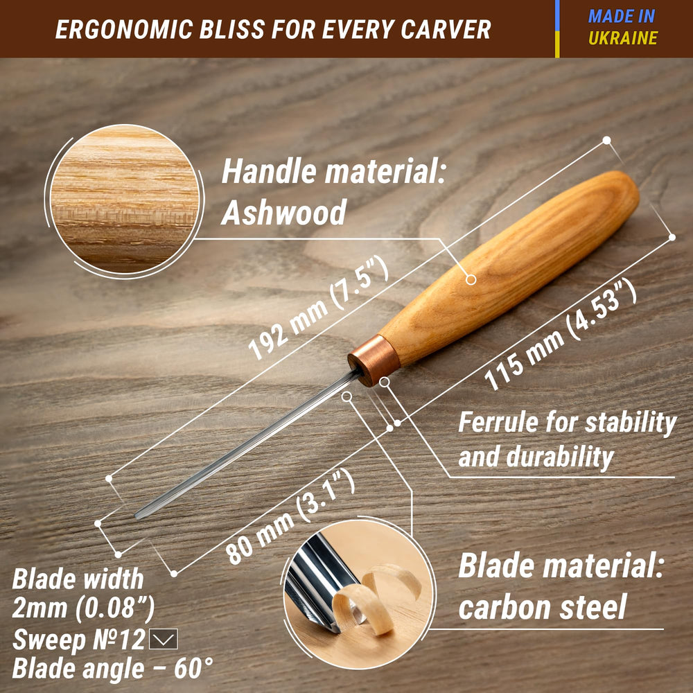 Wood Carving V Gouge K12/02 Woodworking Hand Chisel Compact Wood Carving Knife for Beginners and Profi