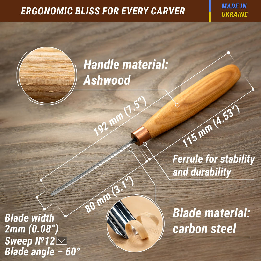 Wood Carving V Gouge K12/02 Woodworking Hand Chisel Compact Wood Carving Knife for Beginners and Profi