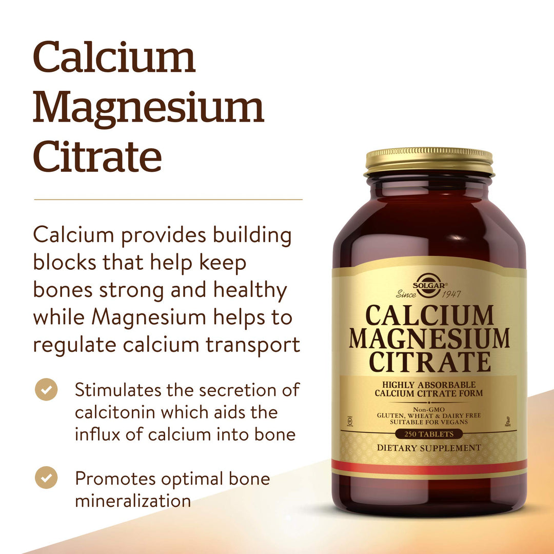 Solgar Calcium Magnesium Citrate, 250 Tablets - Supports Healthy Bones & Teeth - Musculoskeletal & Nervous System Support - Highly Absorbable - Non-GMO, Vegan, Gluten-Free, Dairy Free - 50 Servings