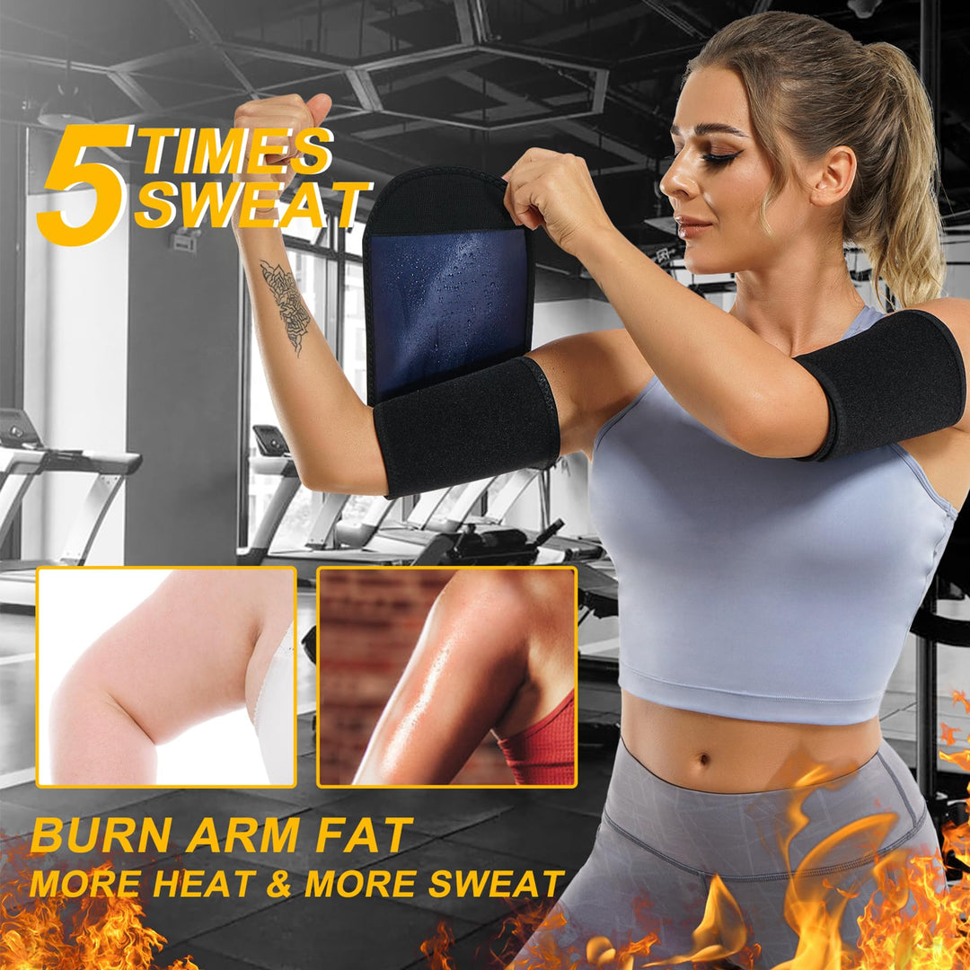 Women & Men Neoprene Arm Trimmers Slimming Compression Sleeve Sauna Sweat Band for Workout (Blue, One Size)