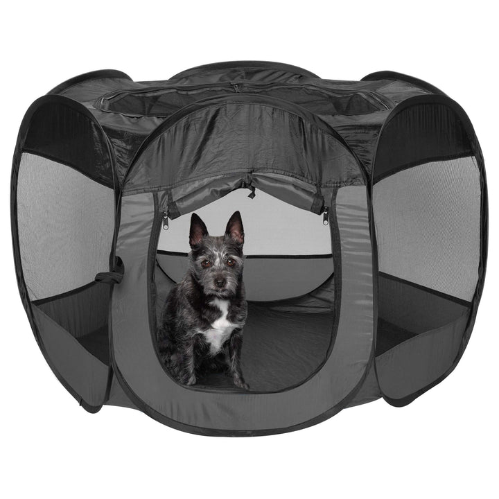 Portable Dog Playpen Cat Tent, Pet playground/kennel foldable indoor outdoor zippered puppy crate - Gray, Small