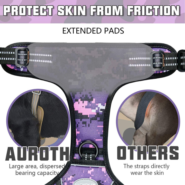 Auroth Tactical Dog Harness for Small Medium Large Dogs No Pull Adjustable Pet Harness Reflective K9 Working Training Easy Control Pet Vest Military Service Dog Harnesses (L, Purple Camo)