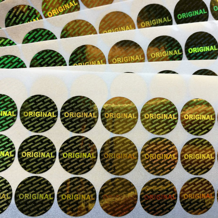 500 pcs Laser Hologram Original Sticker 15mm / 0.59 inch Round Security Tamper Evident Stickers One-time Use (Gold)