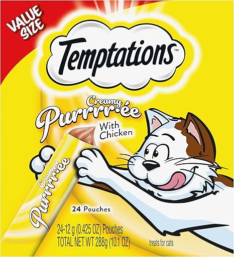Temptations Creamy Puree with Chicken, Lickable Cat Treats, 0.42 oz Pouches, 24 Count Visit the Temptations Store