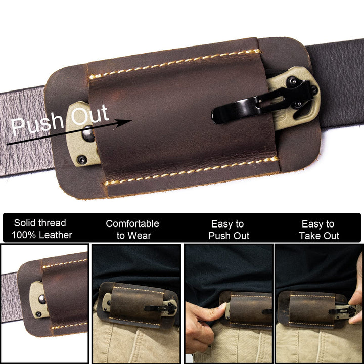 Topstache Leather Knife Sheath, Handmade Knife Holster, Horizontal Carry Leather Sheath for Belt, EDC Pocket Organizer for Men,Size S,Darkbrown