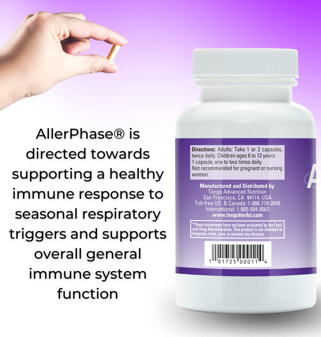 AllerPhase Natural Herbal Sinus and Lung Relief Supplement for Seasonal Respiratory Discomfort Caused by Pollens, Dust, and Dander (30 Vegetarian Capsules)