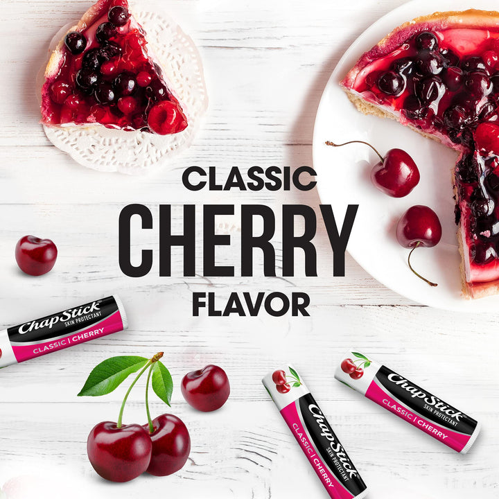 12 Pack, Cherry: Classic (12 Carded Packs Of 1 Stick) Cherry Flavor Skin Protectant Flavored Lip Balm Tube, 0.15 Ounce Each (12 Total Sticks)