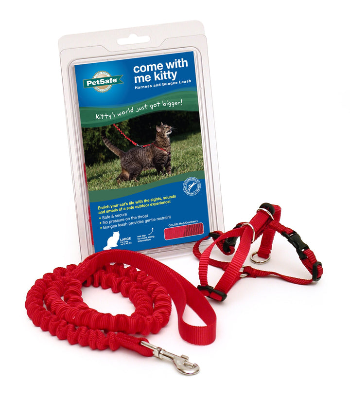 Come with Me Kitty Harness and Bungee Leash, Large, Red