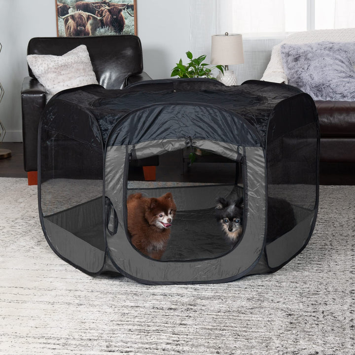 Portable Dog Playpen Cat Tent, Pet playground/kennel foldable indoor outdoor zippered puppy crate - Gray, Extra Large