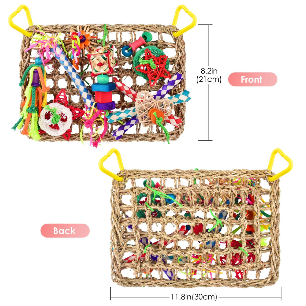 Bird Toys, Large-Sized Parrot Foraging Wall Grass Mat Conure Chewing Hanging Toys Cockatiel Climb Hammock Parakeet Toys for Small-Medium Birds