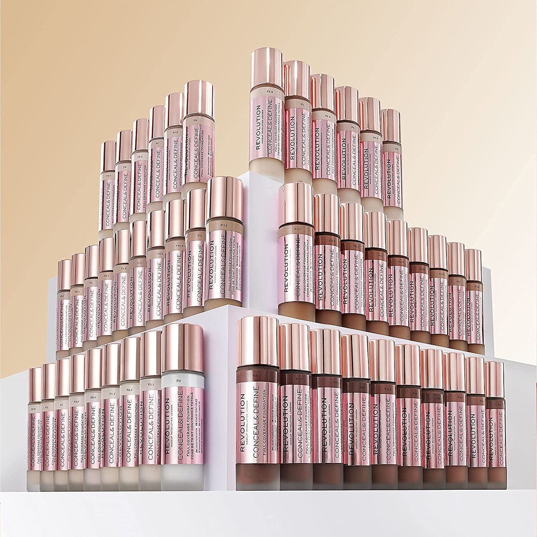 Makeup Revolution Conceal & Define Foundation, Cream Foundation Makeup, Full Coverage, For Light Skin Tones, Vegan & Cruelty-Free, F4, 23ml