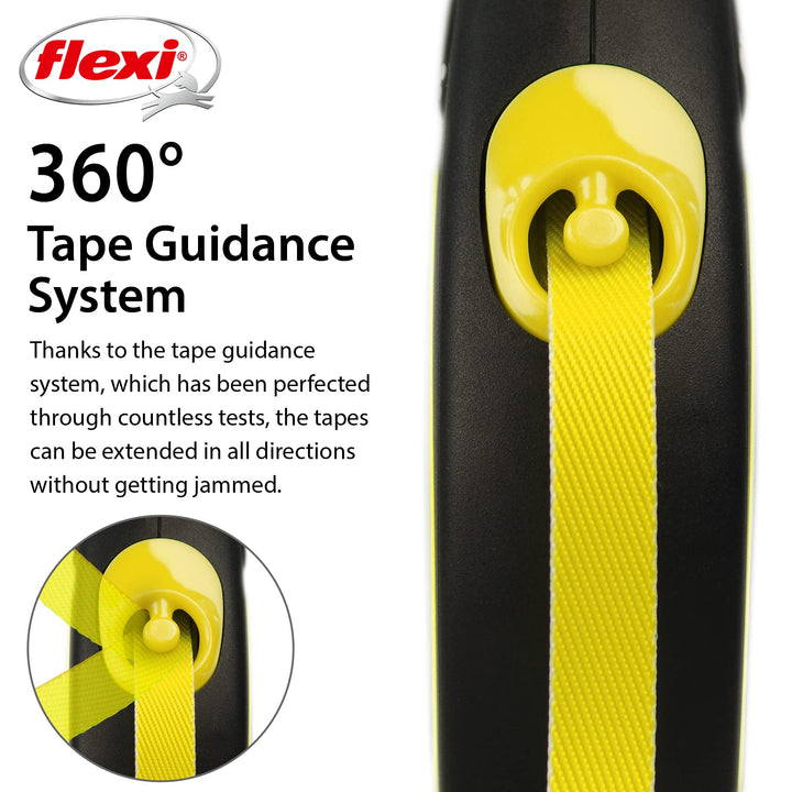 New Neon Tape Retractable Dog Leashes for Medium Dogs Upto 55 lbs. – 16 ft., Neon Yellow/Black | Tangle Free Pet Walking Leash with One-Handed Brake, Pause, Lock|German Quality Product