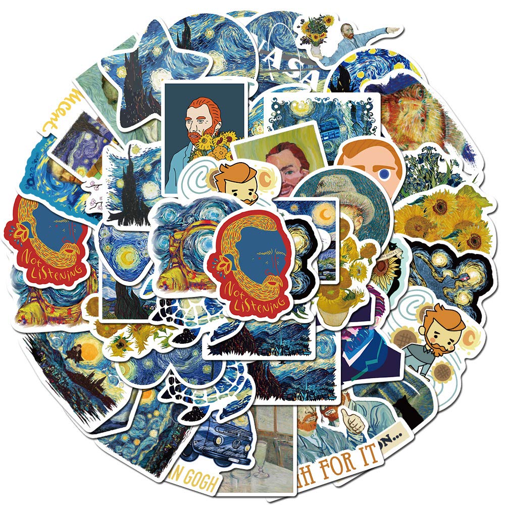 40Pcs Van Gogh The Starry Night Sunflowers Art Waterproof Stickers for Water Bottle Cup Laptop Bike Skateboard Luggage Box Vinyl Graffiti Patches BRJHSL