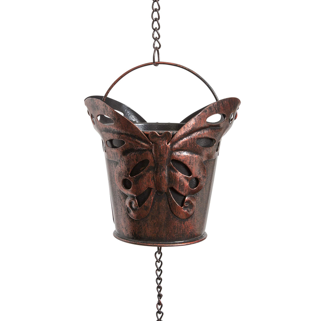 Iron Butterfly Decorative Rain Chain for Gutters | Unique Downspout Extension Home Décor | Rainwater Diverter with Rain Collector Cups is an Excellent Gift Idea for Housewarming, Birthday
