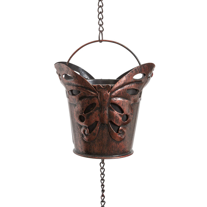 Iron Butterfly Decorative Rain Chain for Gutters | Unique Downspout Extension Home Décor | Rainwater Diverter with Rain Collector Cups is an Excellent Gift Idea for Housewarming, Birthday