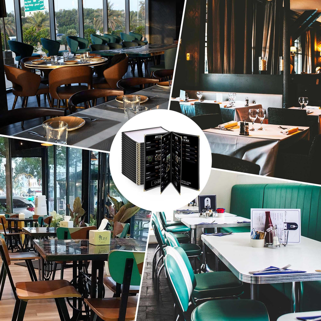WeChef 20 Pack Restaurant Menu Covers 8.5 x 11 Book Style 4 Pages 8 Views Transparent Restaurant Menu Covers Holder Black