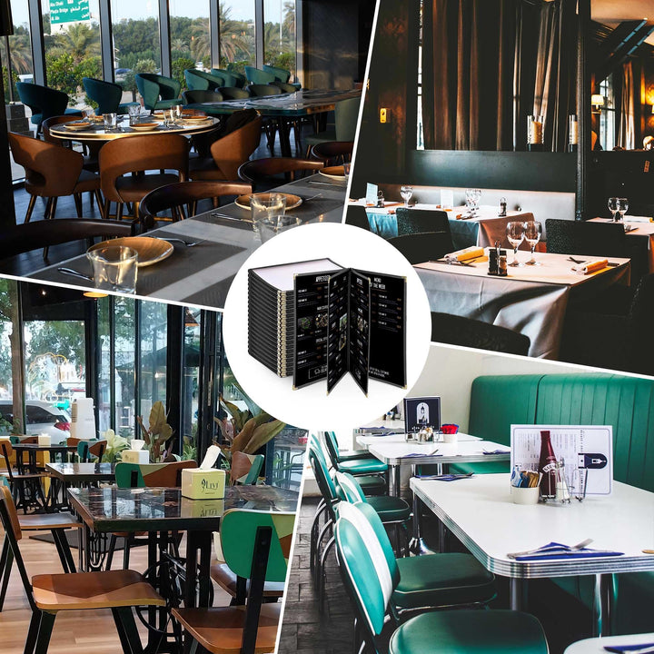 WeChef 20 Pack Restaurant Menu Covers 8.5 x 11 Book Style 4 Pages 8 Views Transparent Restaurant Menu Covers Holder Black