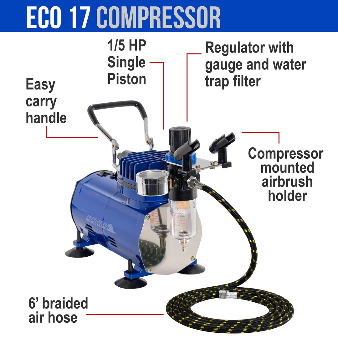 Professional Multi-Purpose Gravity Feed Airbrushing System Kit - Model G22 Gravity Feed Dual-Action Airbrush with 1/3 oz. Fluid Cup and 0.3 mm Tip, Hose, Powerful 1/5hp Air Compressor