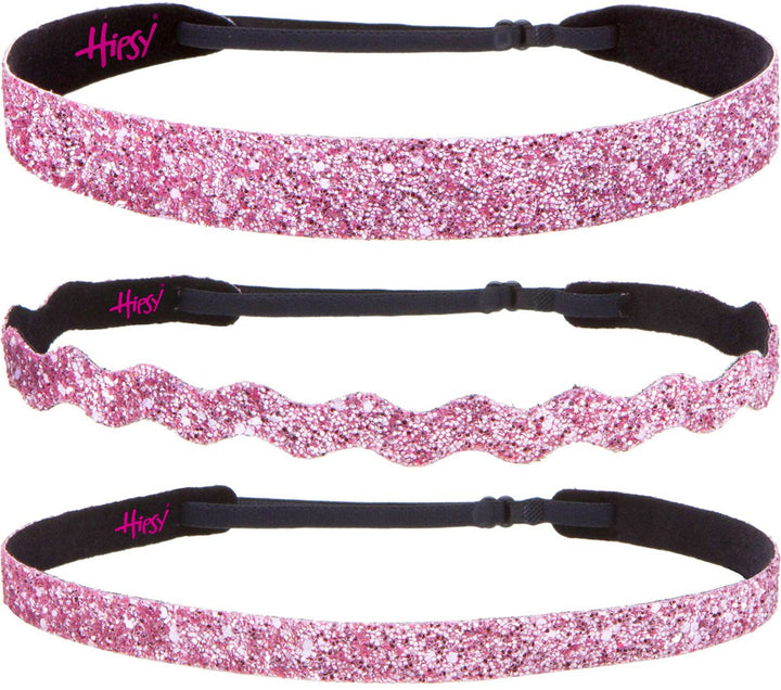 Hipsy Women's Adjustable NO SLIP Bling Glitter Headband Mixed 3pk (Light Pink)
