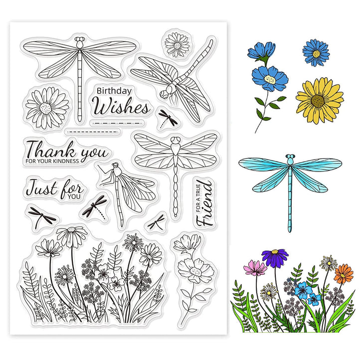 Happy Birthday Dragonfly Clear Stamps Transparent Silicone Stamp for Card Making Decoration and DIY Scrapbooking