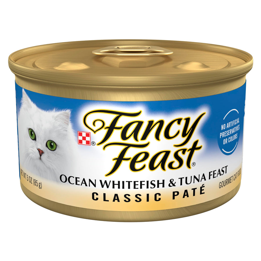 Purina Classic Pate Ocean Whitefish and Tuna Feast Classic Grain Free Wet Cat Food Pate - (Pack of 24) 3 oz. Cans
