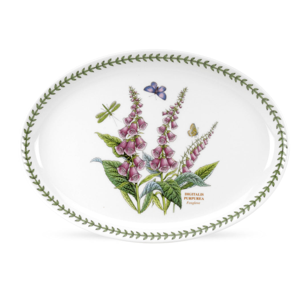 Portmeirion Botanic Garden 13 Oval Platter | Foxglove Motif | Fine Porcelain | Chip-Resistant Glaze | Dishwasher, Microwave, Freezer, Oven Safe | Ideal to Cook and Serve