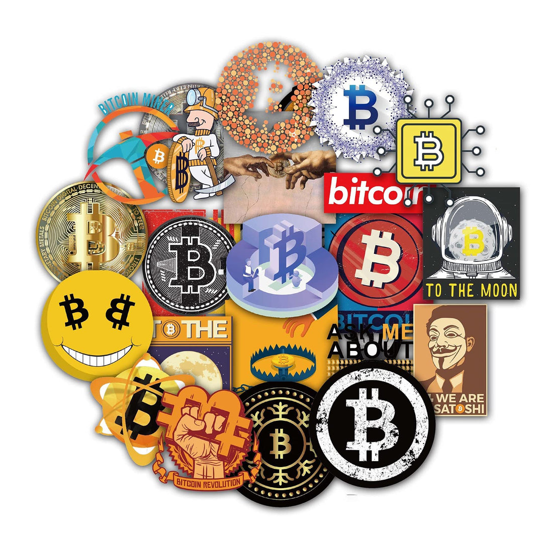 Bitcoin Stickers 50 PCS Non Repeated Aesthetic Vinyl Colorful Waterproof Reusable Stickers for Laptop Water Bottles Luggage Computer Cellphone Skateboard Guitar