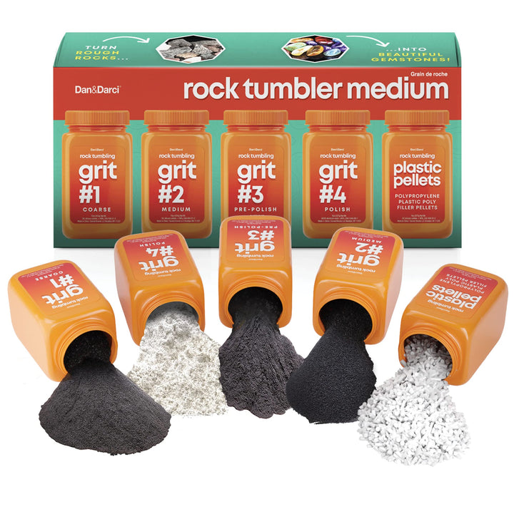 Dan&Darci Rock Tumbler Grit Refill Kit - 3.5 Pounds Grits Media + Poly Plastic Pellets - Rocks Polishing Refills for Any Brand Rock Tumblers - Rock Polish Tumbling Supplies Set - Stone Polisher