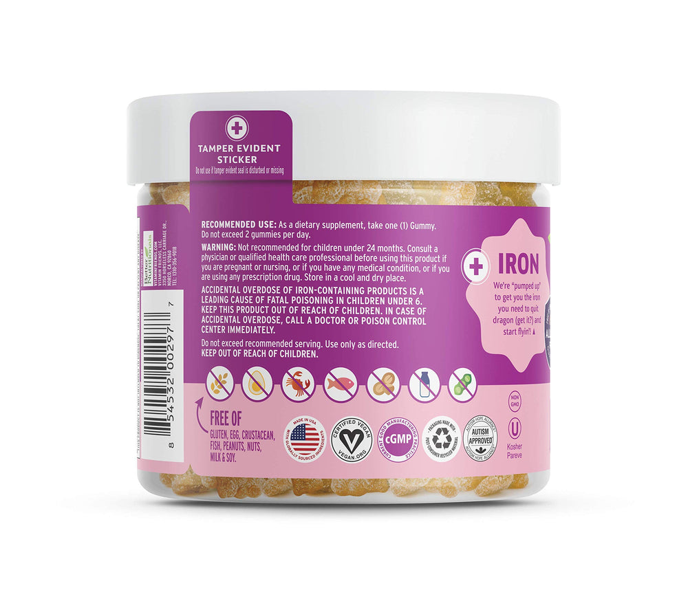 - Vegan Multivitamin & Iron for Kids - Daily Nutritional Support Gummies w/Ferrous Fumarate B-Complex, Vitamin C, Zinc, Biotin - Body Function & Anemia - Strawberry, (60 Day Supply)