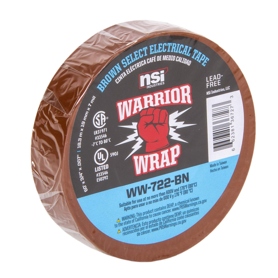 WarriorWrap Select 3/4 in. x 60 ft. 7 mil Vinyl Electrical Tape, Brown