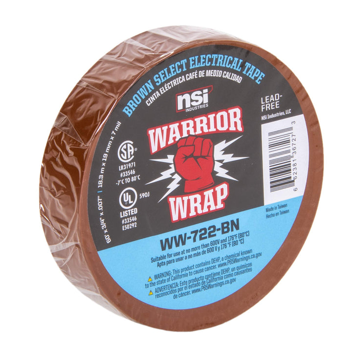 WarriorWrap Select 3/4 in. x 60 ft. 7 mil Vinyl Electrical Tape, Brown