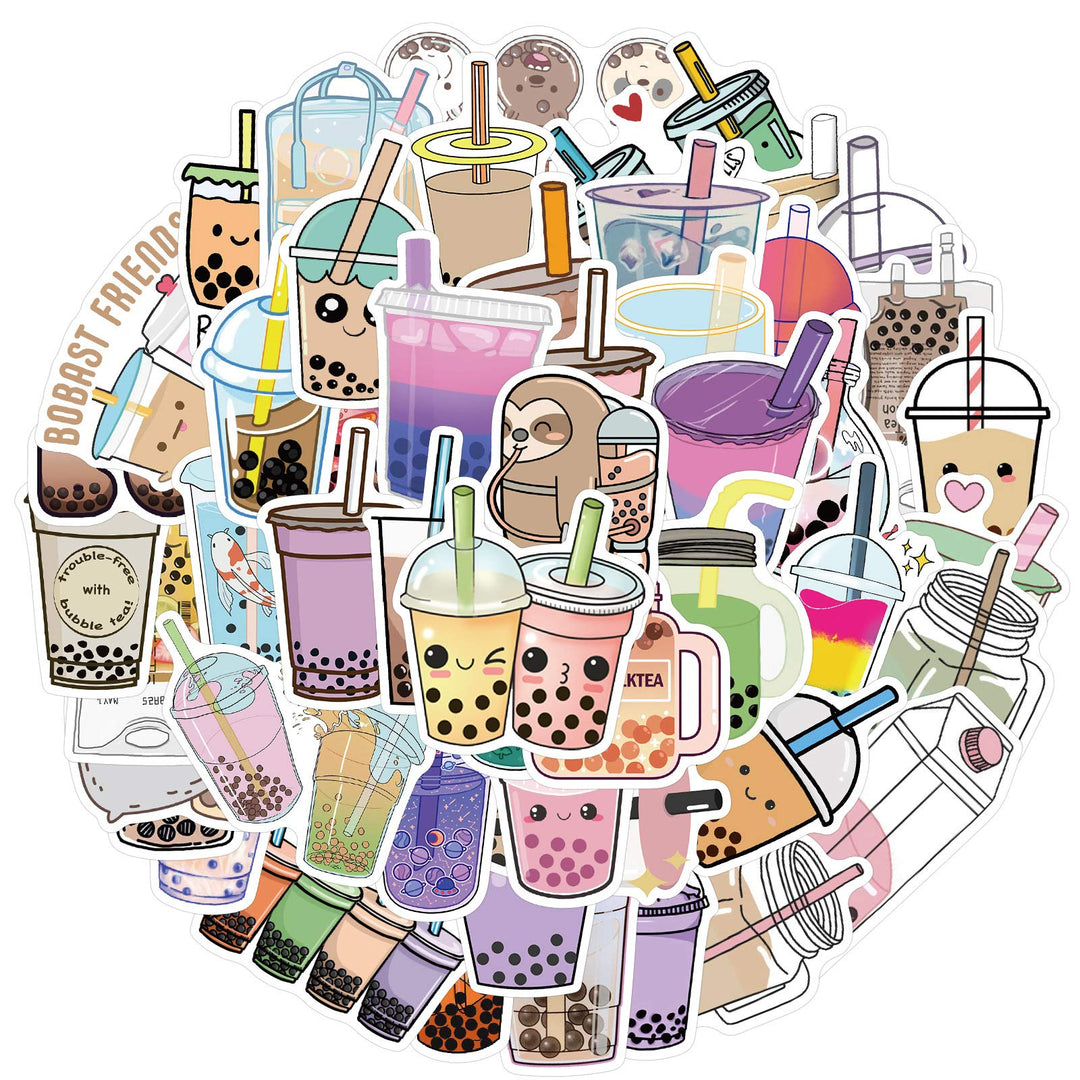 Aesthetic Stickers Black and White Stickers Pack 50PCS, Y2K Aesthetic Stickers for Laptop Decals Milk and Cookies Vinyl Waterproof Retro Vintage Stickers for Adults Teens (Pearl Milk Tea)