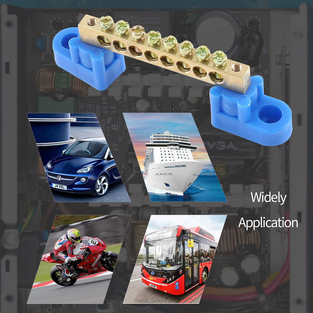 5 Pcs Terminal Bus Bar 8 Positions Brass Wire Screw Terminal Grounding Strip Bus Bar Block Terminal Block - Blue
