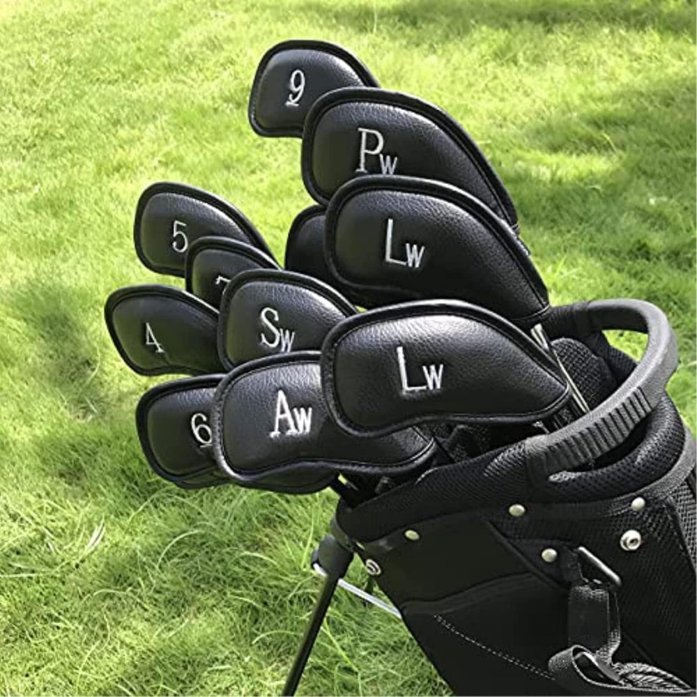 12pcs Thick Synthetic Leather Golf Iron Head Covers Set Headcover fits All Brands Callaway Ping Taylormade Cobra Etc.
