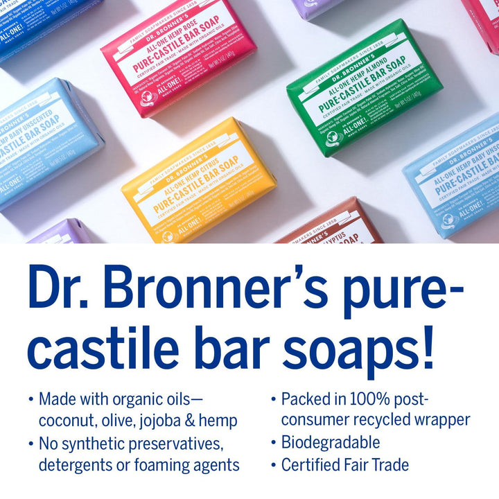 Dr. Bronner's - Pure-Castile Bar Soap (Baby Unscented, 5 ounce, 3-pack) - Made with Organic Oils, For Face, Body, Hair, Gentle for Sensitive Skin, Babies, No Added Fragrance, Biodegradable, Vegan