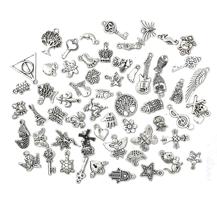 100 PCS Wholesale Bulk Lots Jewelry Making Charms Mixed Antique Silver&Golden Alloy Charms Pendants DIY for Necklace Bracelet Jewelry Making and Crafting
